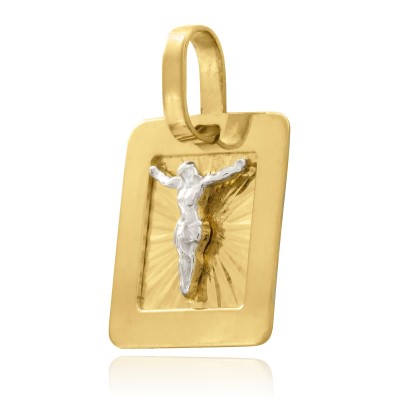 Pingente Em Ouro 18k Placa Com Cristo 2 Cores 